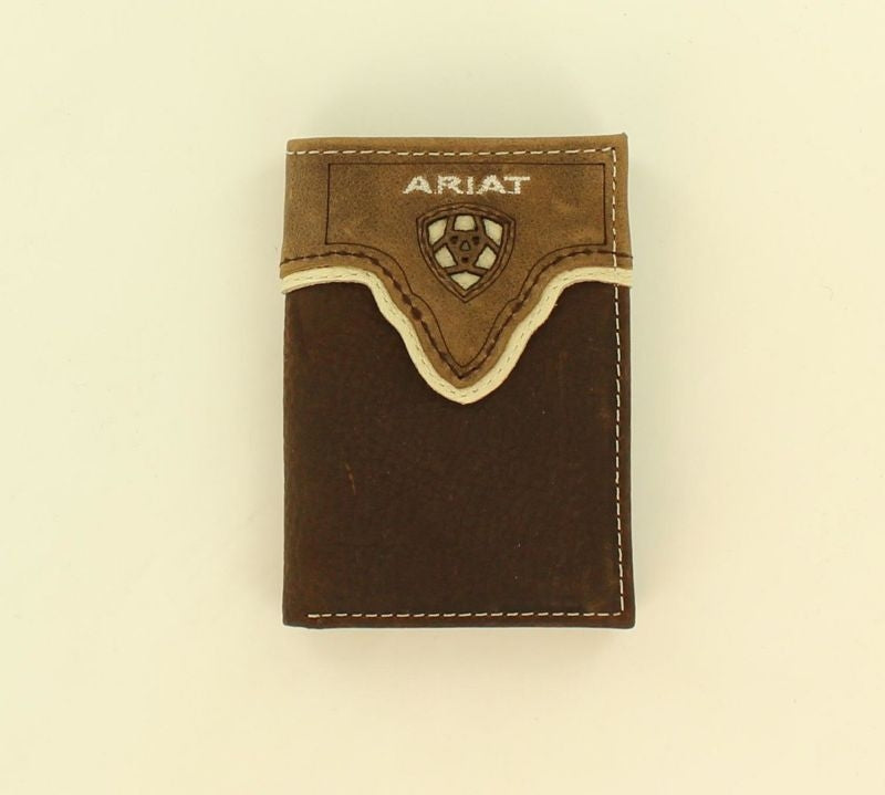 Ariat Overlay Pierced Logo Tri-Fold WalletBrown
