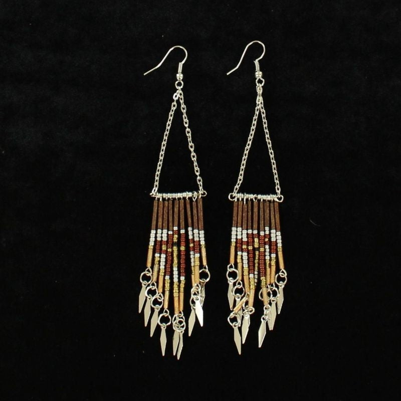 BlazinRoxx Beaded Dangle Triangle Drop EarringBrn