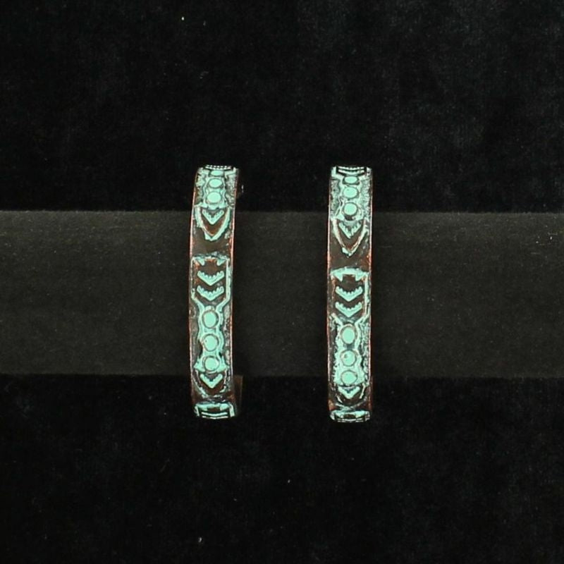 Blazin Roxx Stone Patina Hoop EarringsBk/Wh