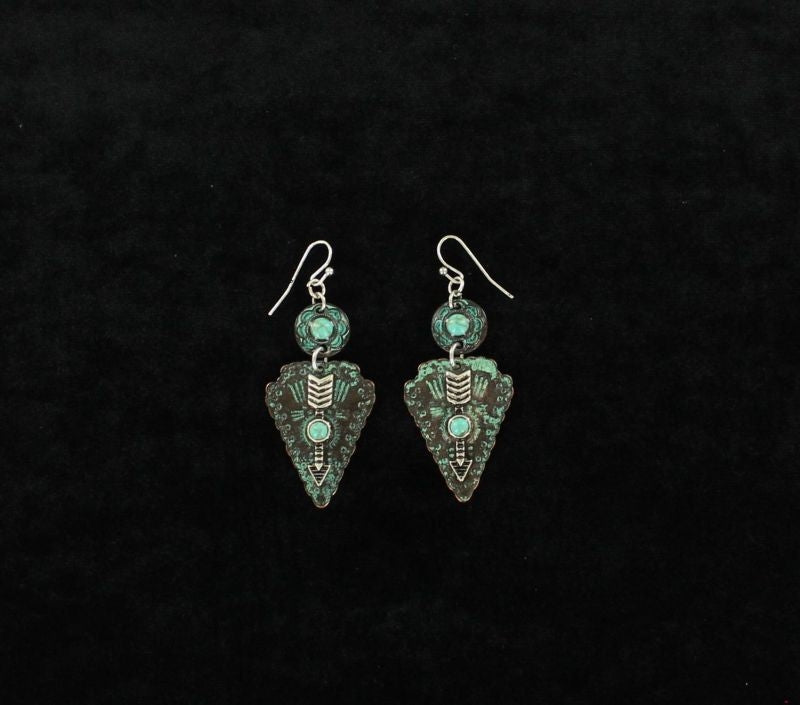 BlazinRoxx Patina Stone Arrow Dangle EarringBk/Wh