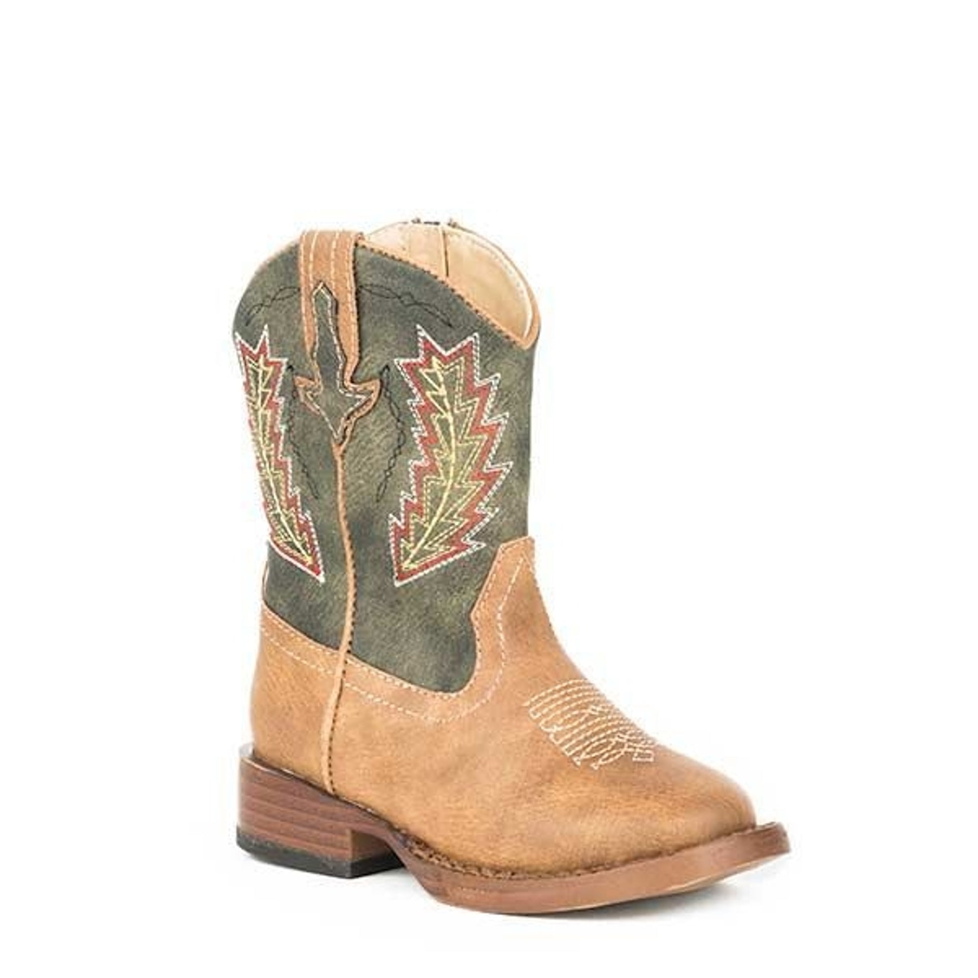Roper Toddler Arrowheads W Sq Toe Boots 5 Tan/Grn