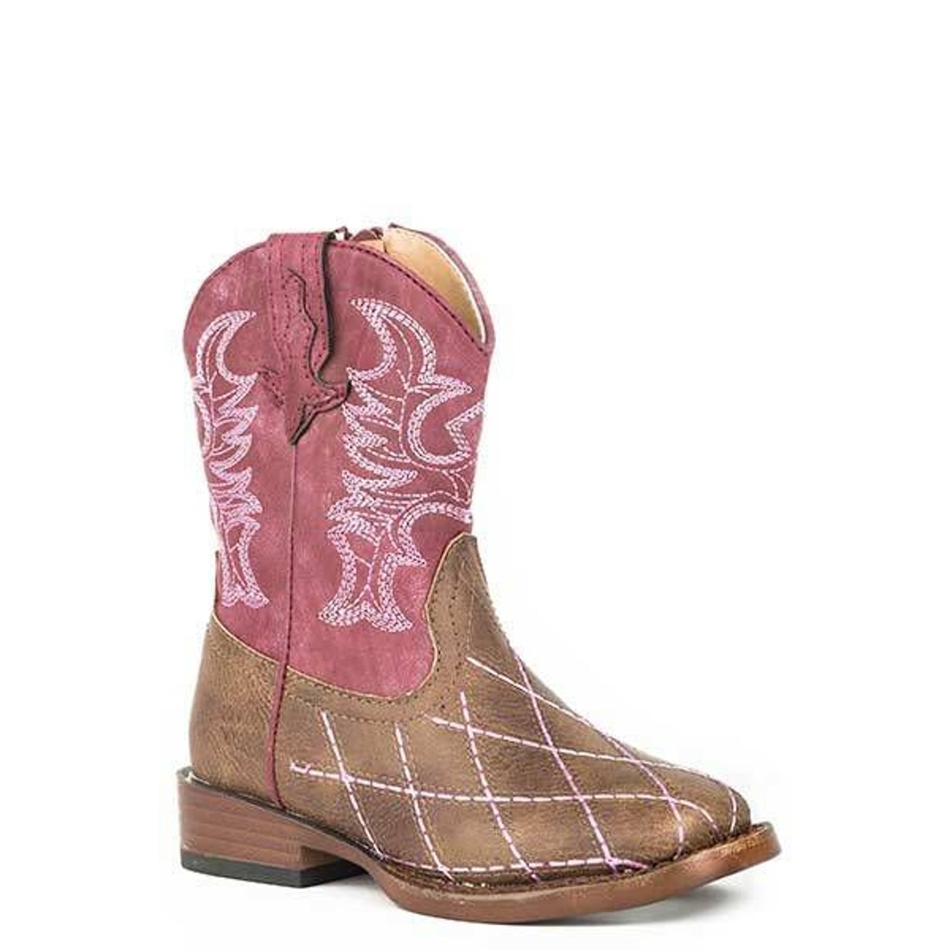 Roper Toddler Cross Cut Sq Toe Boots 5 Brn/Pnk