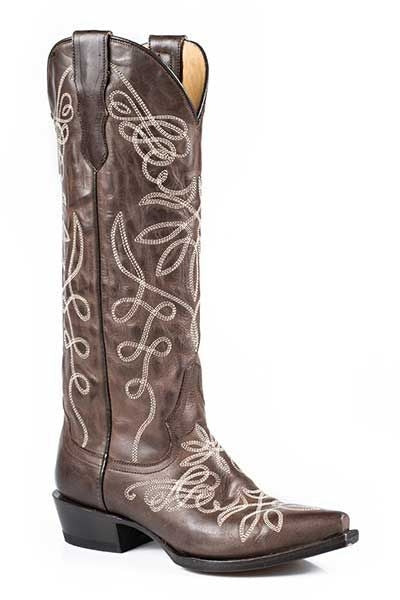 Stetson Ladies Adeline Embr Snip Toe Boots 6 Brn