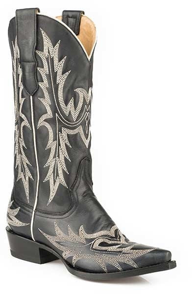 Stetson Ladies Tina Embr Snip Toe Boots 10 Blk/Crm