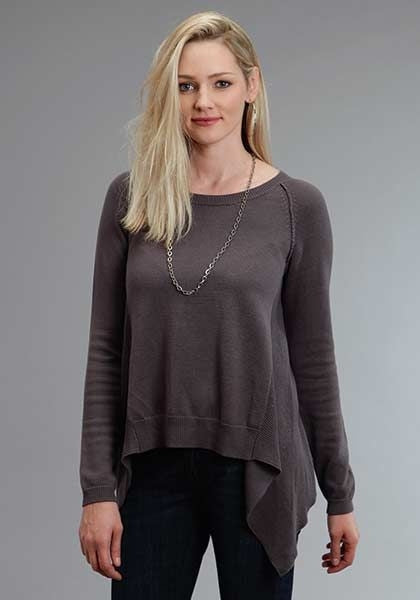 Stetson Ladies Sweater Knit Peasant Top L Gry