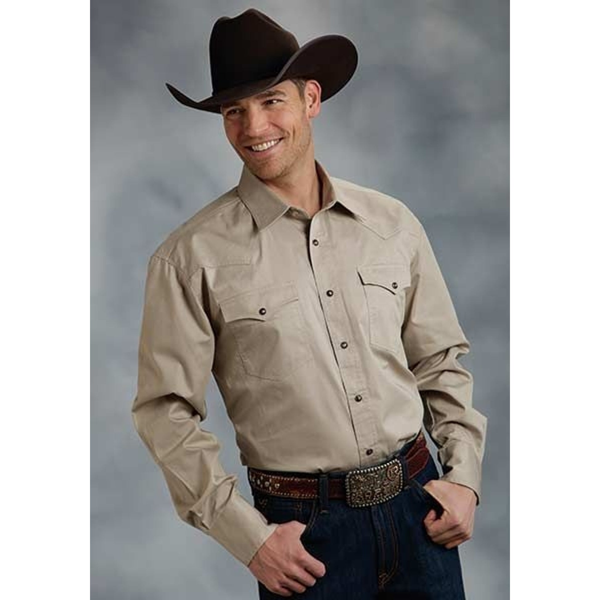 Roper Mens Amarillo Poplin Snap Shirt LgT Brn