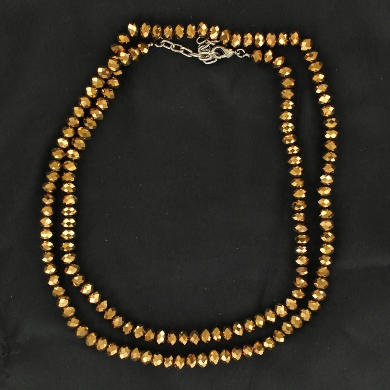 Bright Shine Round Beaded Necklace 35 Gold Tone