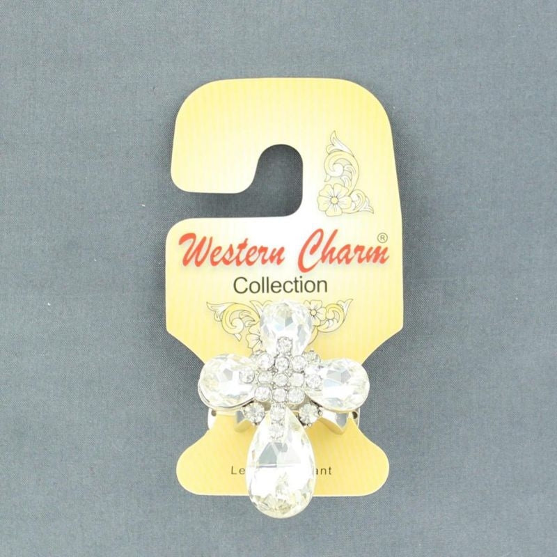 Blazin Roxx Large Clear Crystal Cross RingBk/Wh