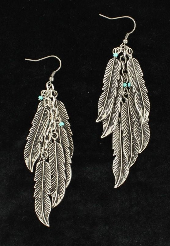 Blazin Roxx Multi Feathers Dangle EarringsBk/Wh