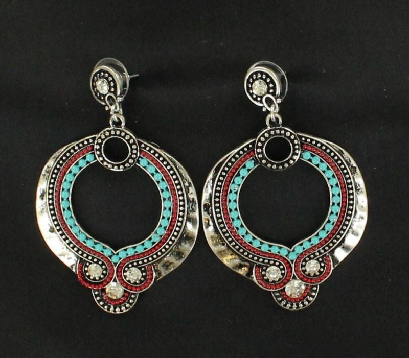 Blazin Roxx Ornate Post Drop Crystal Earrings Tur