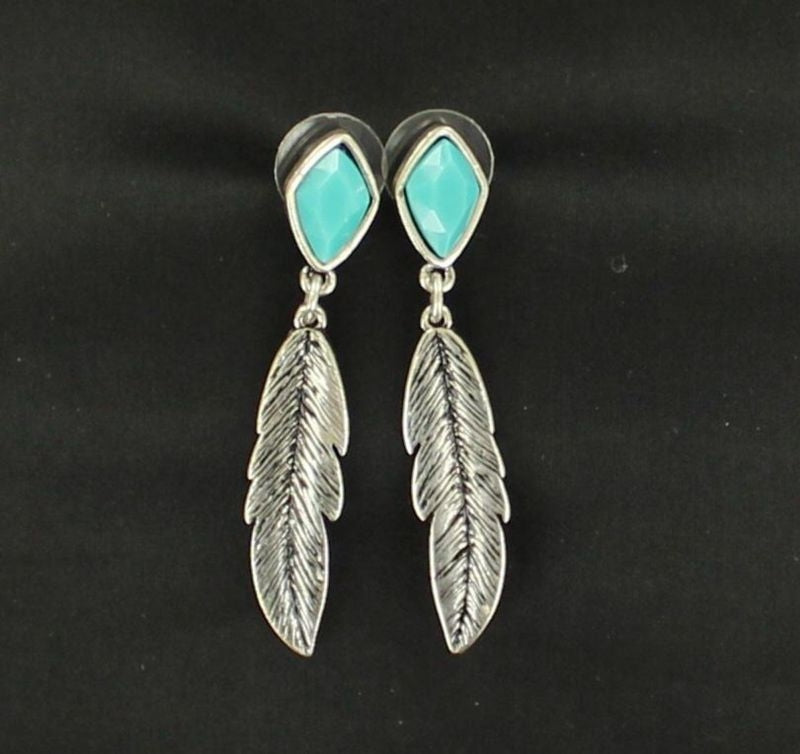 BlazinRoxx Single Feather Drop Post EarringsBk/Wh