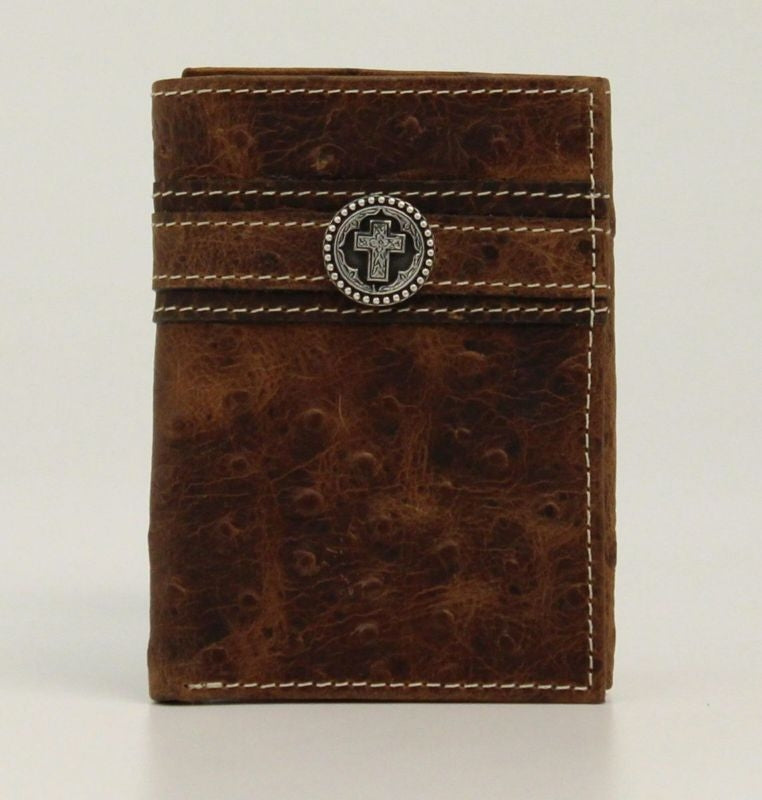 Ostrich Trifold Small Round Cross Conch WalletBrn