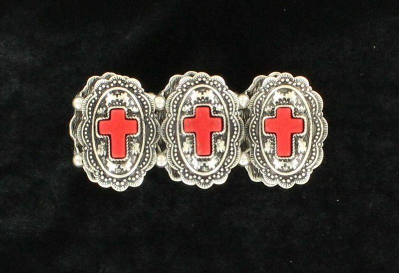 BlazinRoxx OvalCross Concho Stretch BraceletBk/Wh