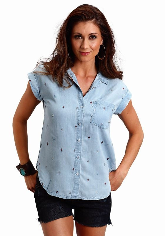Stetson Ladies Tencel Blouse LG Blue