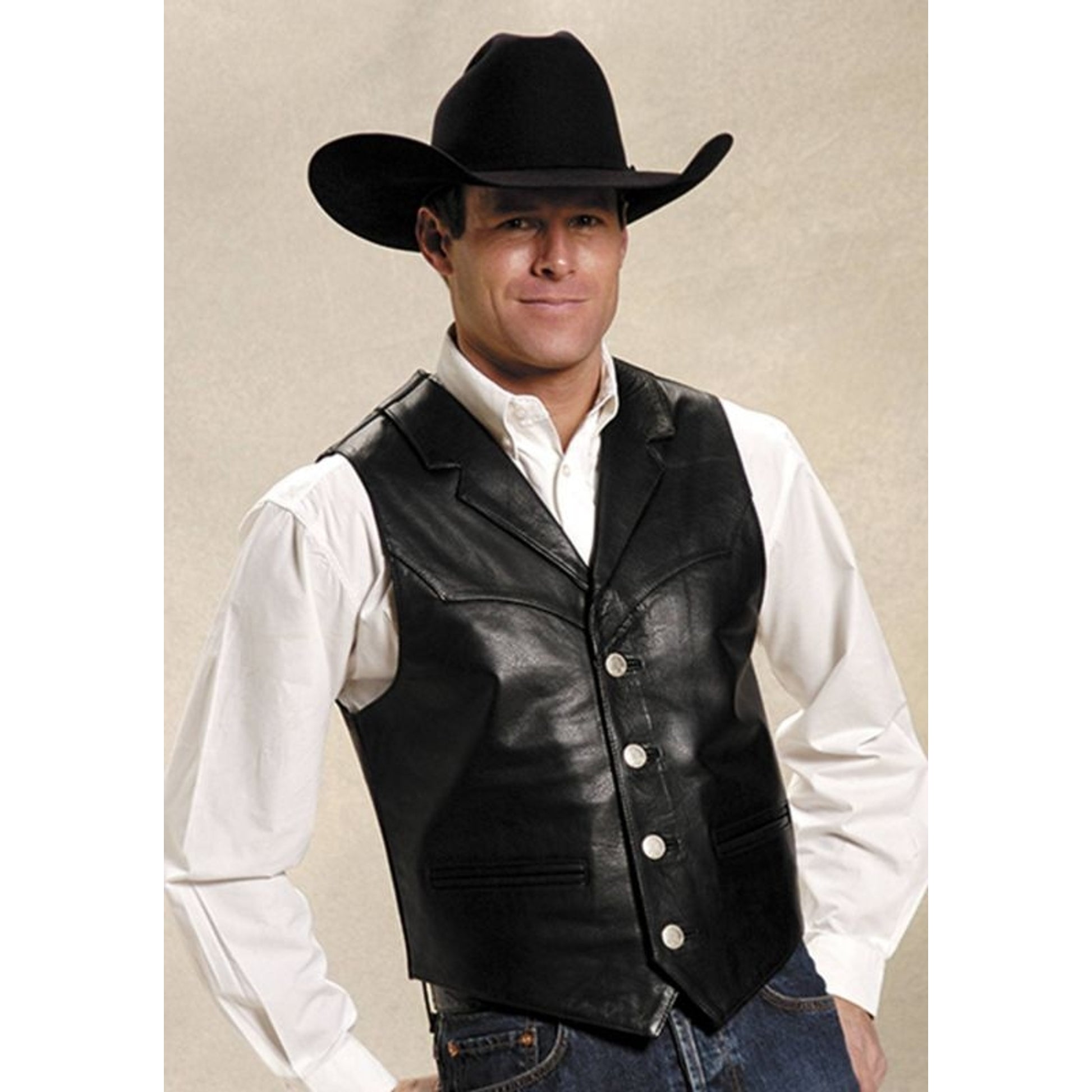 Roper Mens Nappa Notch Collar Vest MD Black