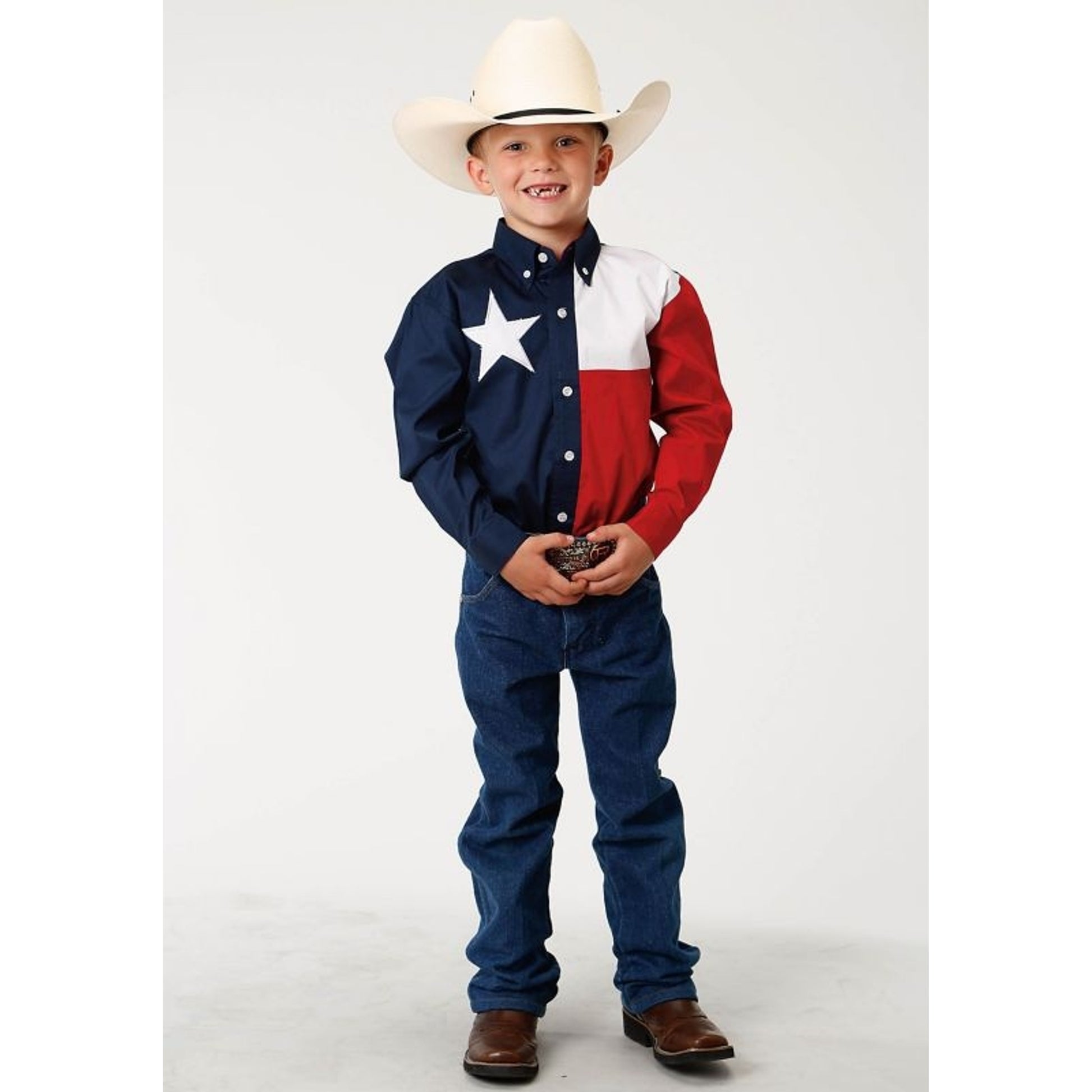 Roper Boys Texas Flag Shirt MD Red White/Navy