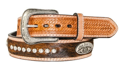 Jack Daniel's Brown Hair-On Leather Belt with Conc