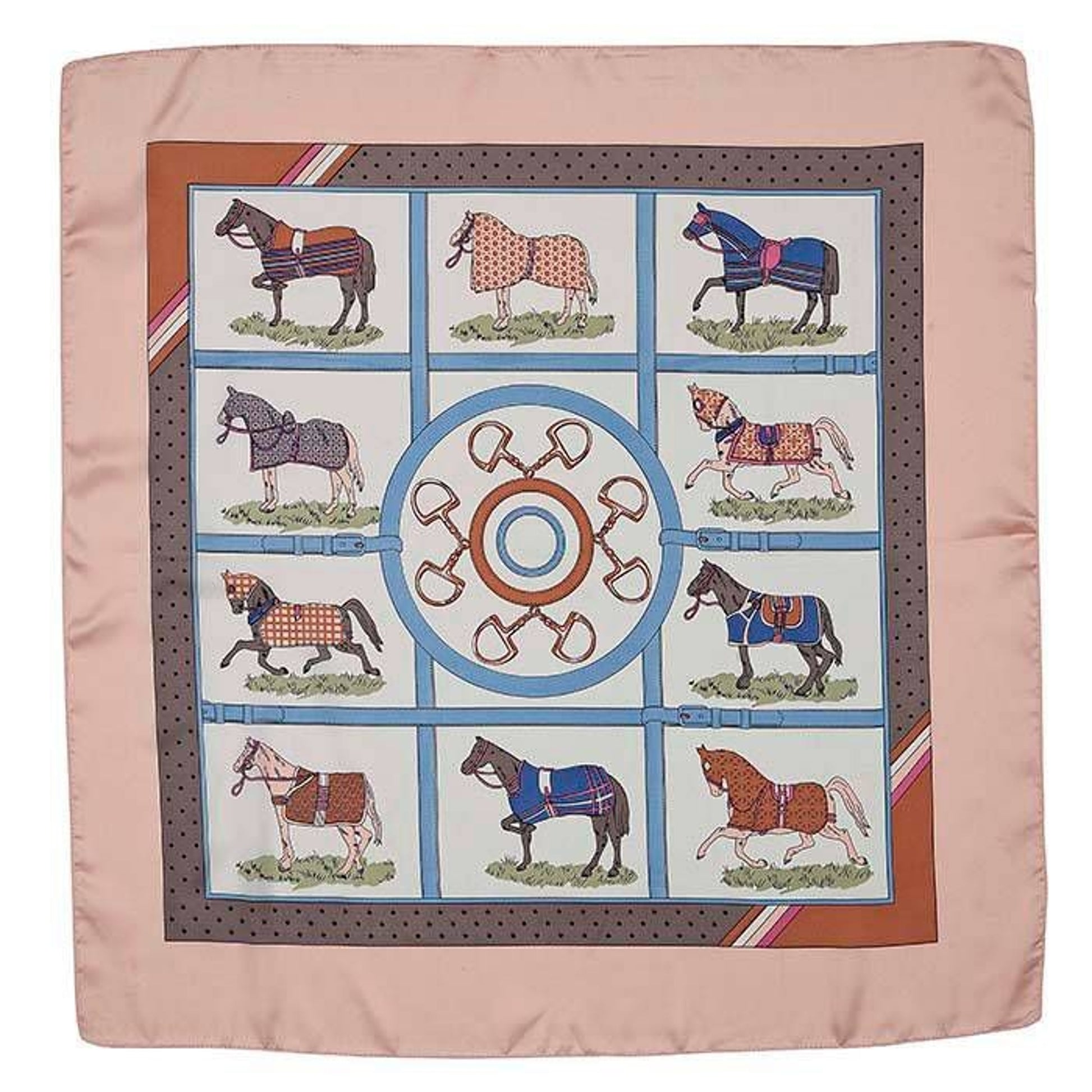 Kelley Horses in Blankets Satin Scarf 28" X 28" Bl