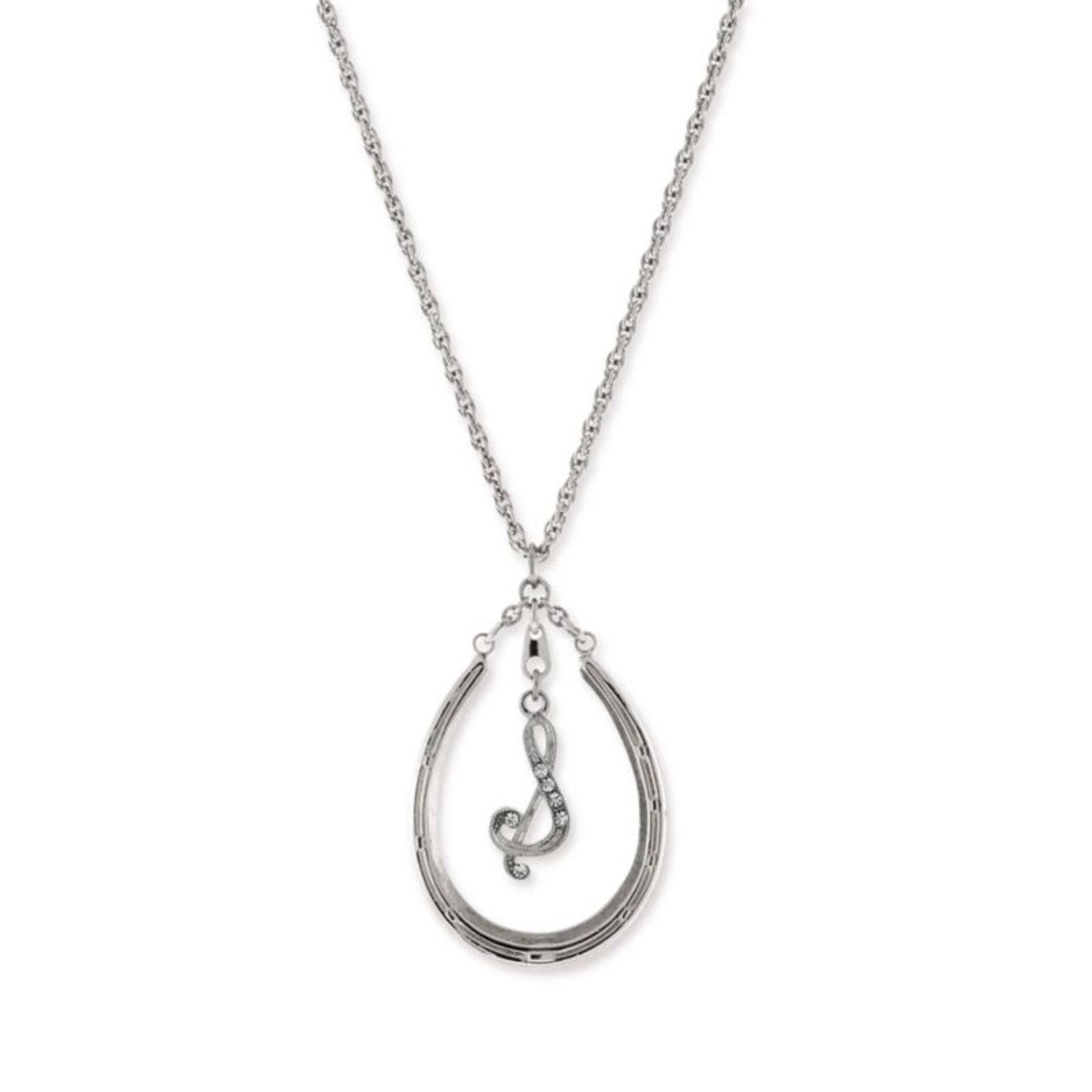 1928 Jewelry Pewter Horseshoe Crystal Initial Neck