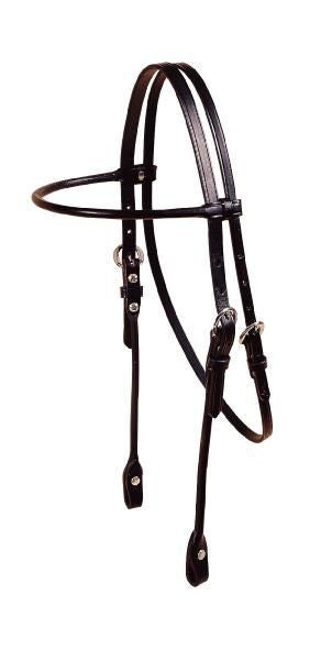 Brow Band Rolled Bridle Leather Headstall Bk/Gry