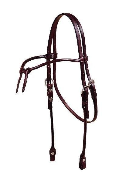 Brow Knot Rolled Bridle Leather Headstall Bk/Gry