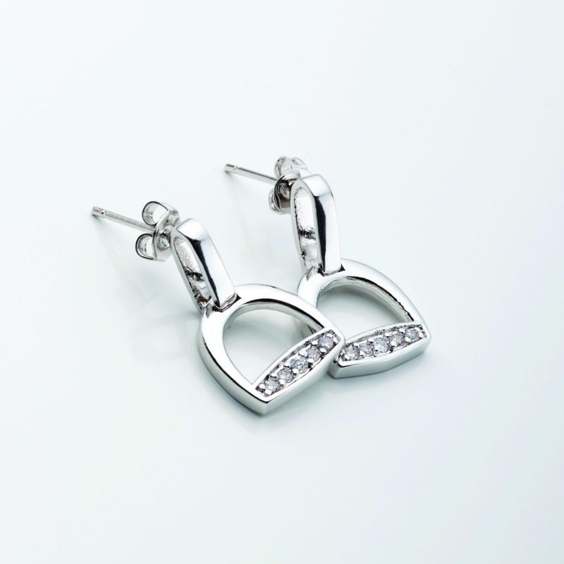 Stirrups with Clear Cz Rhinestones Post EarringsBk/Wh