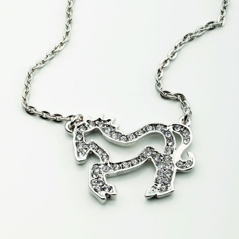 Clear Crystal Horse NecklaceBk/Wh