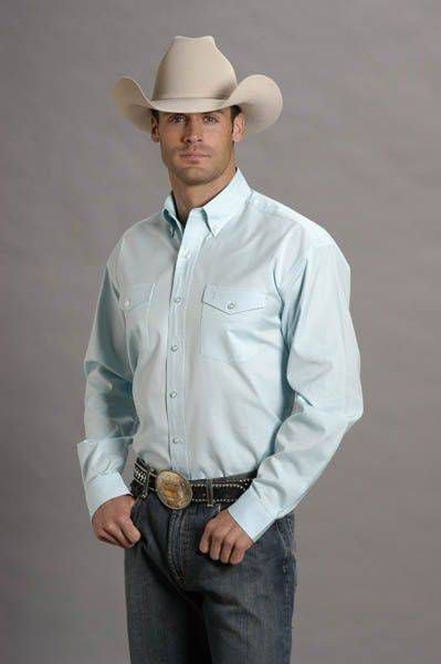 Stetson Mens Pinpoint Oxford LS Shirt L Blue
