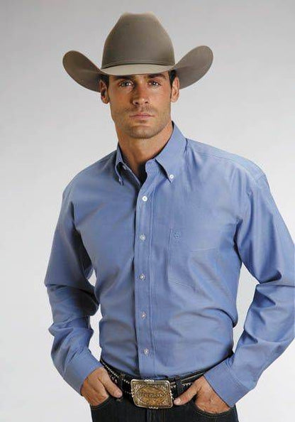 Stetson Mens Pinpoint Oxford Button Down Blue