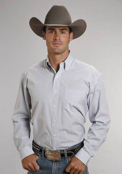 Stetson Mens Button Down LS Shirt Blue Check