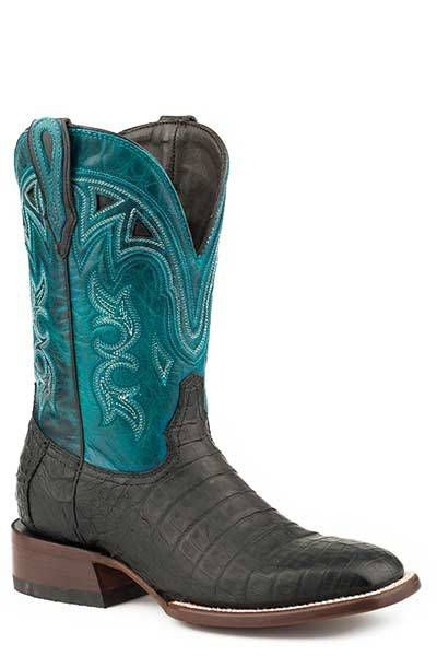 Stetons Ladies Lovington Boots Black Caiman/Turq 8